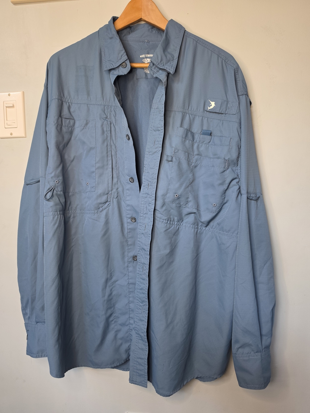 Reel Legends Performance Fishing Shirt Blue Long Sleeve XL Vented UPF